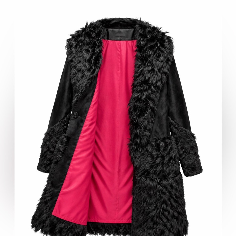 Black Fur Leather Chic Layering Coat M/L NWT High End Designer Statement Luxury - Picture 12 of 14